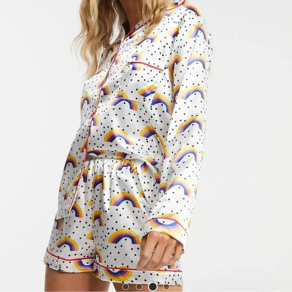 Satin Rainbow Polka Dot Pajama Set - Picture 3 of 4